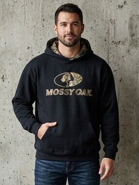 Mossy Oak Men's Camo Logo Black Hoodie Sweatshirt Size 2X